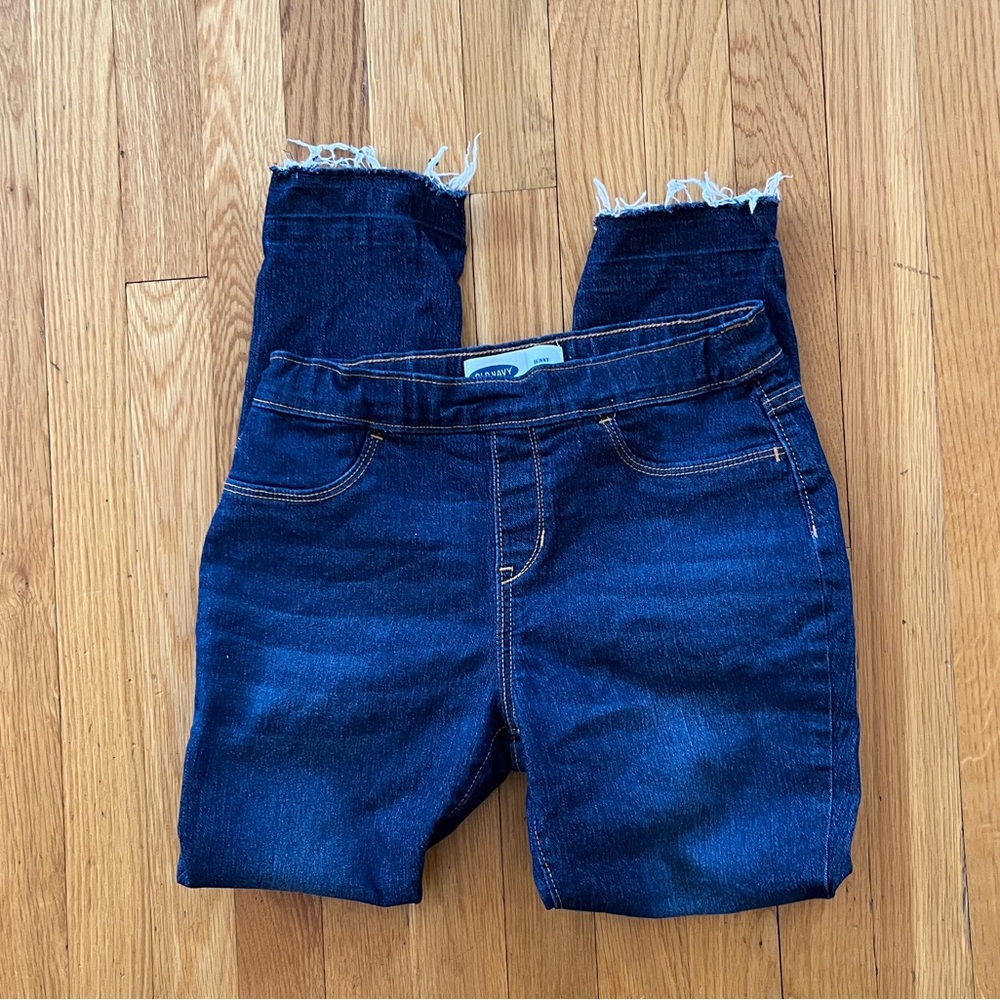 Old Navy Skinny Crop Dark Blue Denim Jeans with Frayed Hem Girls 14 Adjusters